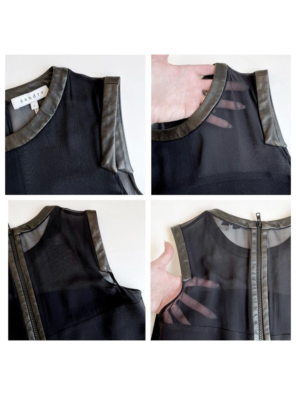 Sandro Leather Trim Flounce Dress - Picture 10 of 11